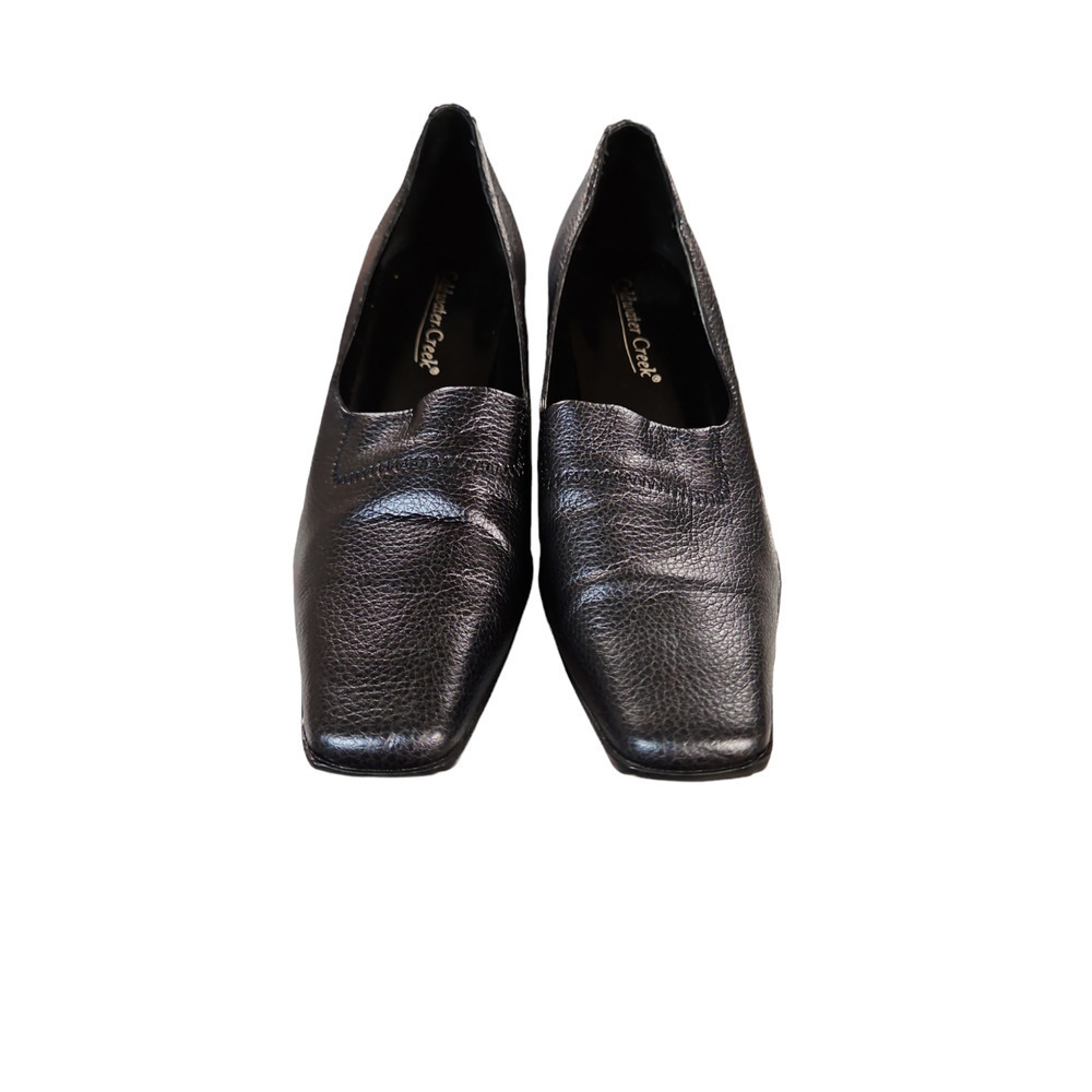Coldwater Creek Pumps Womens 7.5M Black Square Toe Kitten Heel Textured Office